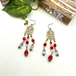Vintage Aurora Borealis Art Deco Crystal Chandelier Earrings
